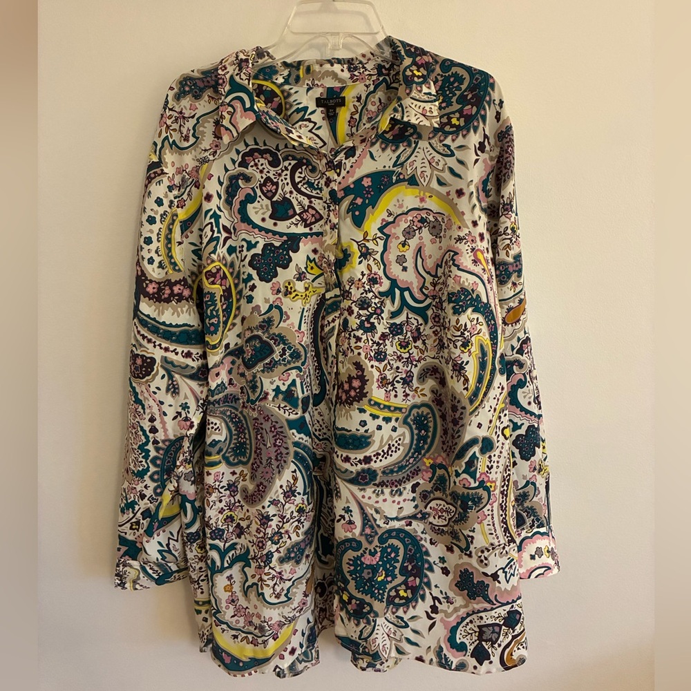 Talbots Paisley Long-Sleeve Blouse, sz 3X, NWT